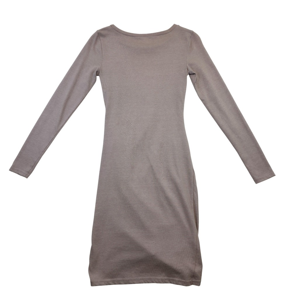 Leith XS Taupe Brown Ruched Asymmetrical Midi Dress Casual Minimalist XS Mauve - Picture 4 of 11